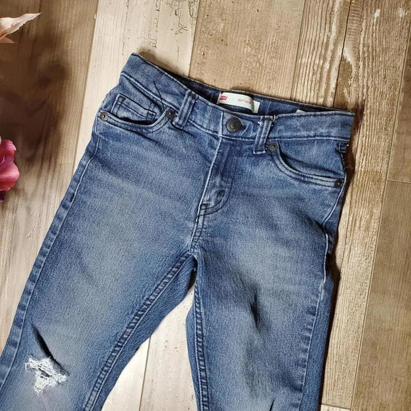 Levi's 511 Slim Boys Size 7X Distressed Blue Jeans Medium Wash EUC - Picture 12 of 15